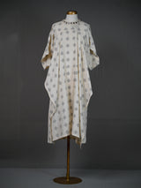 Off White Ikkat Kurti with High Closed Neck and Chunky Mirrors