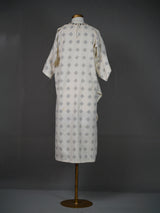 Off White Ikkat Kurti with High Closed Neck and Chunky Mirrors