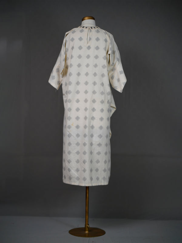 Off White Ikkat Kurti with High Closed Neck and Chunky Mirrors
