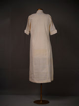 Off White Plain Handwoven Angrakha Style Kurti with Chinese Collar