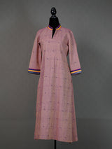 Onion Pink Handwoven Kurti With Kutch Work and Pintuck Bodice