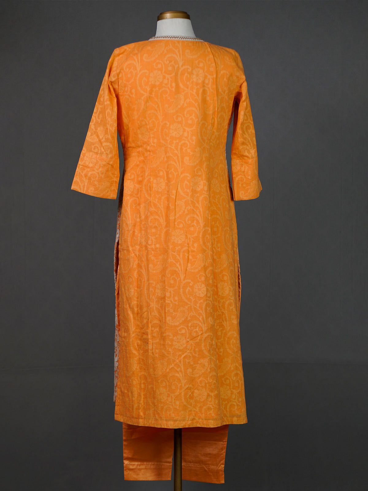 Orange All-Over Thread Embroidery Kurti With Pants and Dupatta