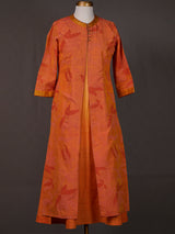 Orange Cotton Sleeveless Kurti Topped with Printed Front Open Koti