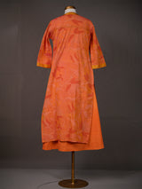 Orange Cotton Sleeveless Kurti Topped with Printed Front Open Koti