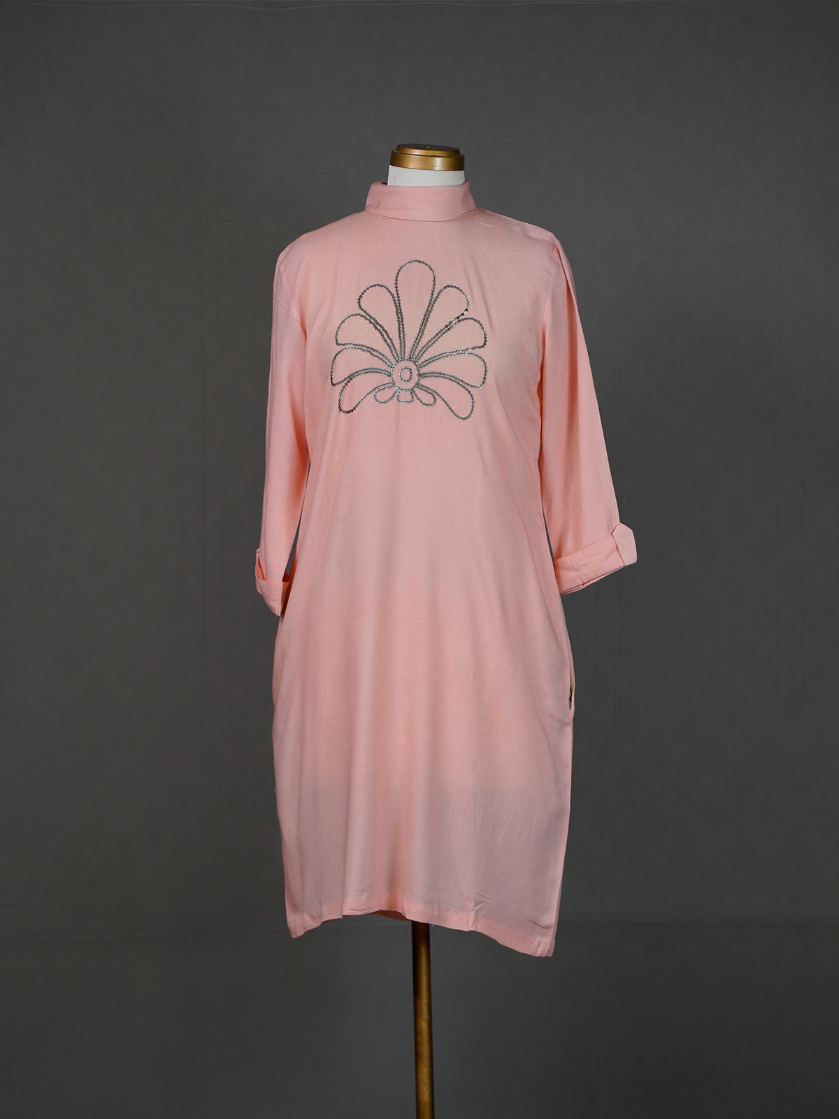 Peach Kurti with Stylish Sequins Motif and Full Sleeves