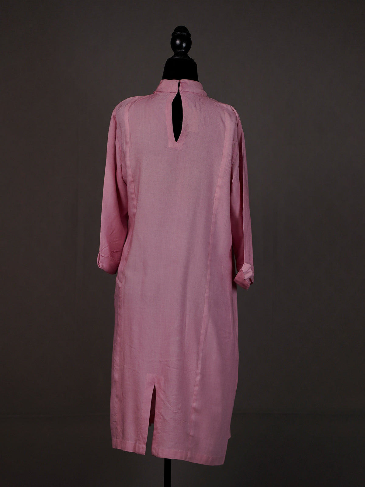 Pink Kurti with Stylish Sequins Motifs on Centre Panel and Polo Neck