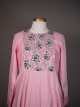 Pink Long Silk Kurti with Colourful Thread Embroidery and Pants