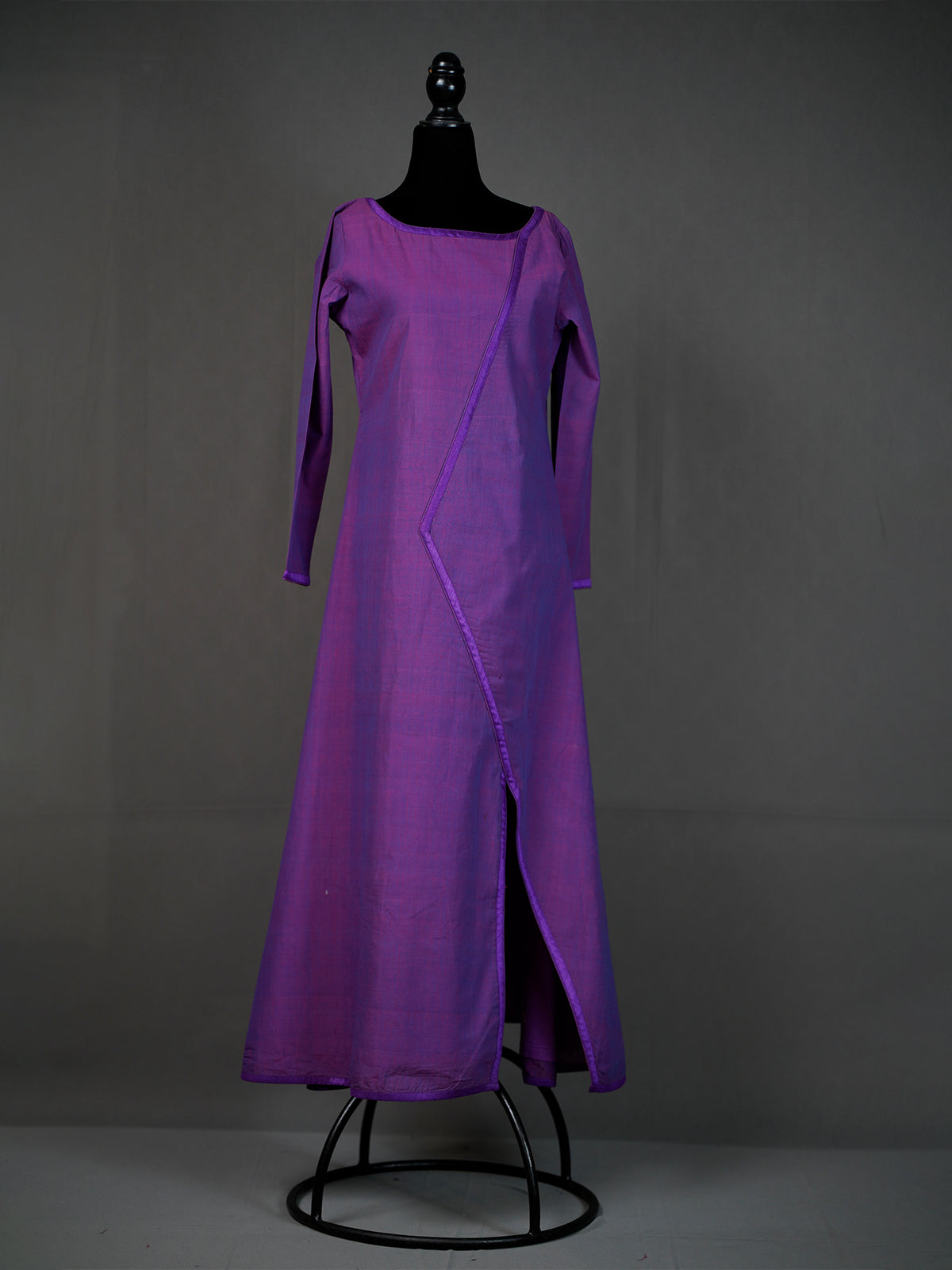 Plain Purple Handwoven Long Kurti with Stylish Cut and Side Slit
