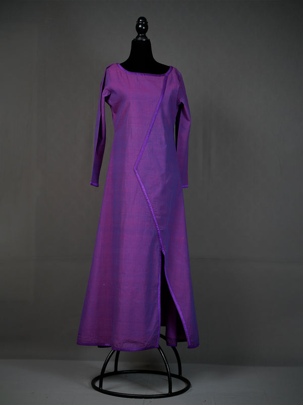 Plain Purple Handwoven Long Kurti with Stylish Cut and Side Slit