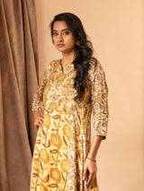 Printed Mushroo panel top with sequin work on the yoke, paired with straight pants