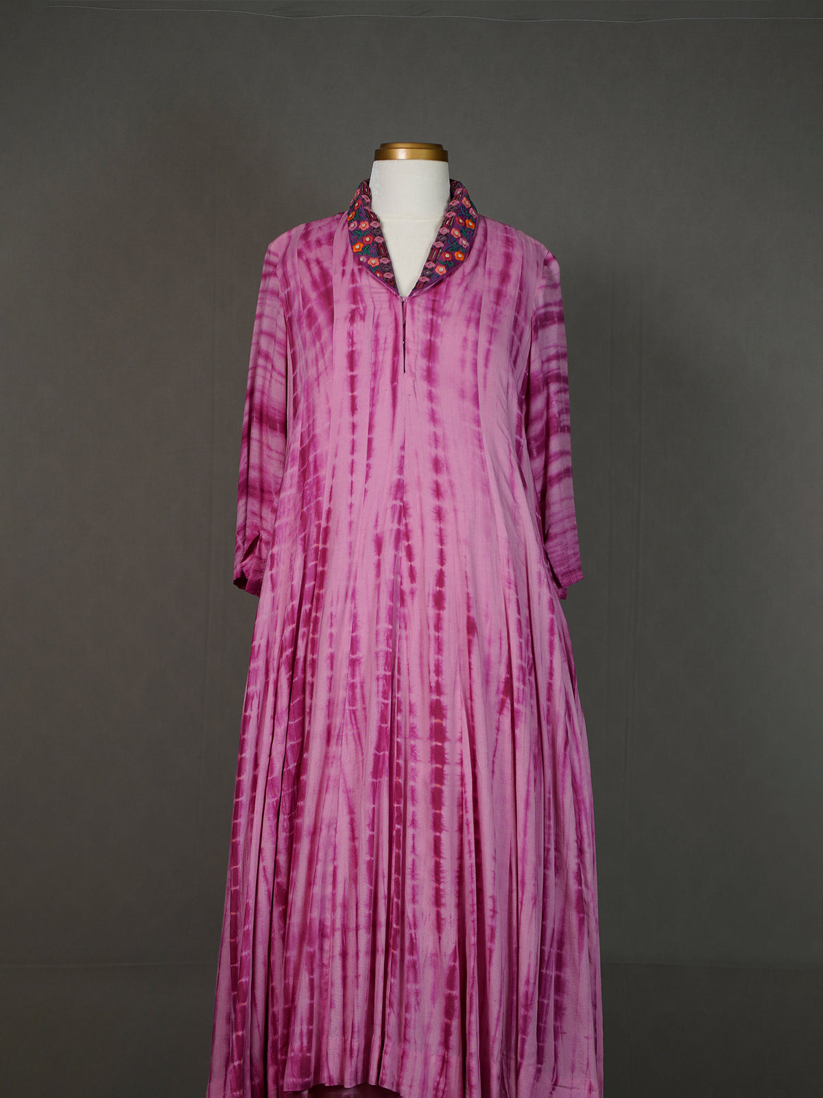 Purple Tone Tie-and-Dye Kurti with Mirror Work Collar and Pants