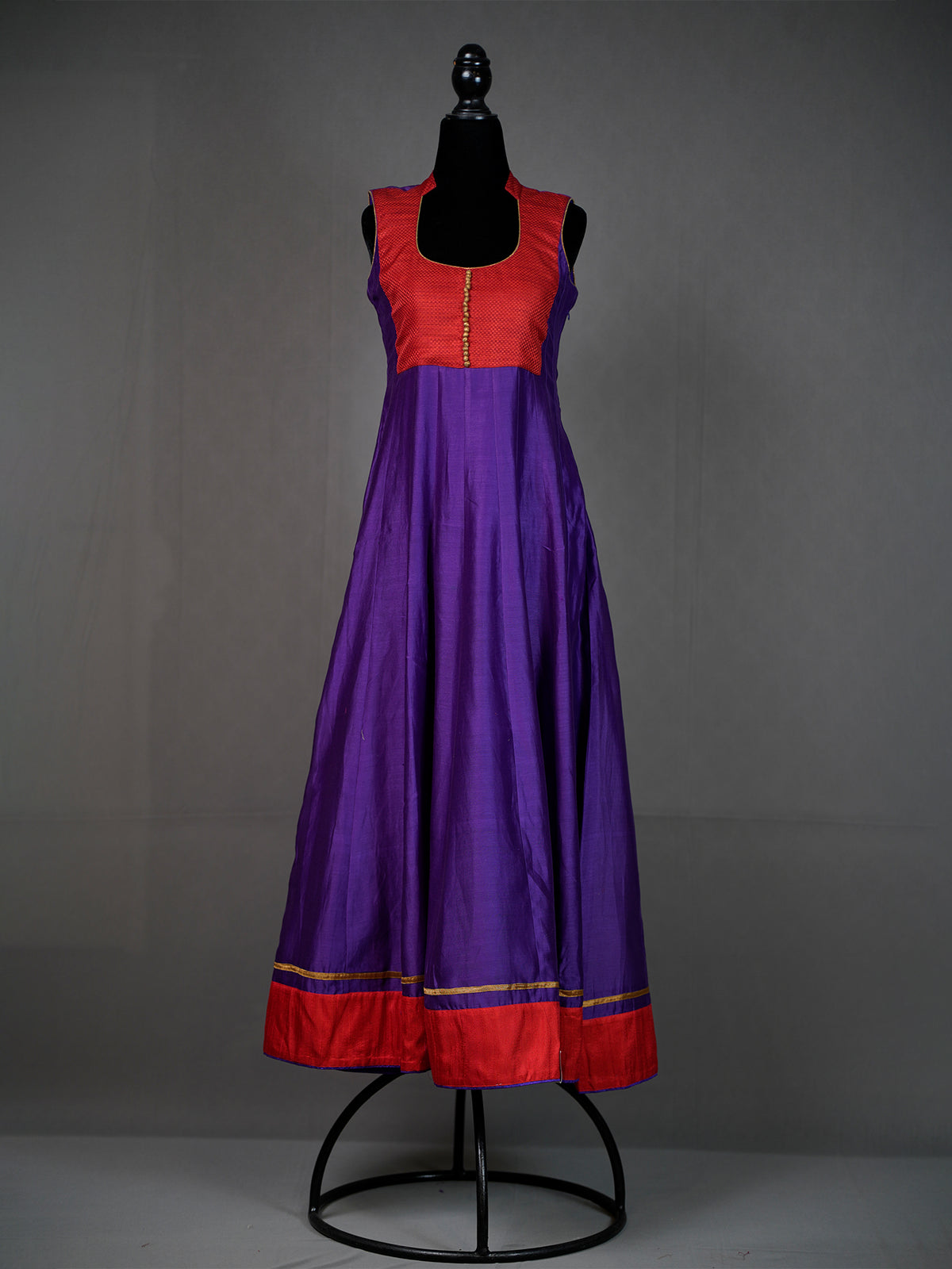 Purple and Orange Chanderi Kali Sleeveless Kurti with Zari Border