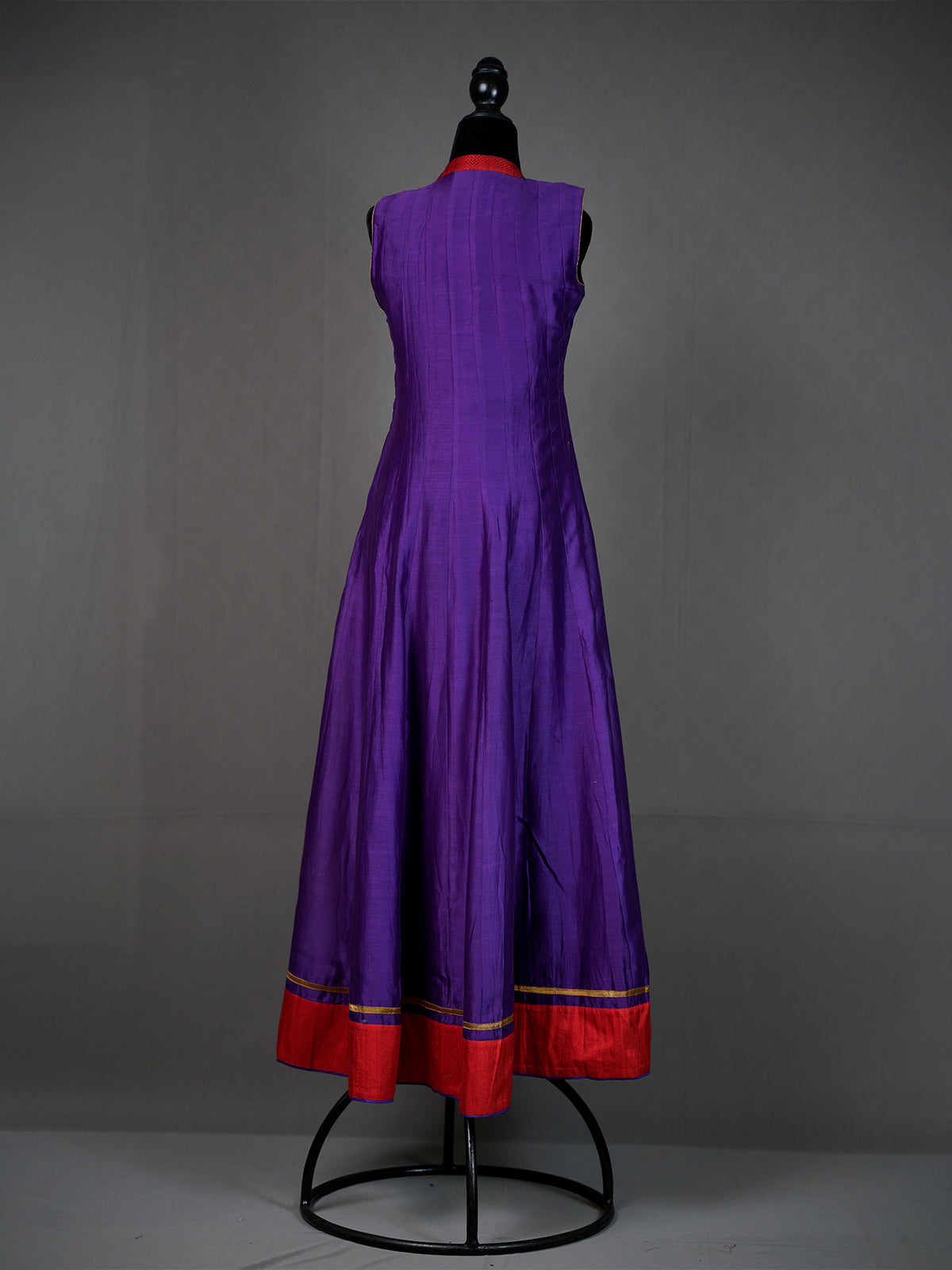 Purple and Orange Chanderi Kali Sleeveless Kurti with Zari Border