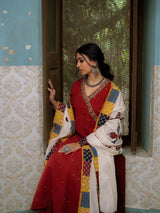 Red Handwoven Cotton Kurti with Sequins Work, Contrast Dupatta