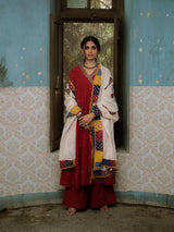 Red Handwoven Cotton Kurti with Sequins Work, Contrast Dupatta