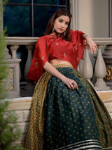 Shaded Green Ajrakh Print Lehenga with Stylish Red Top
