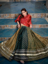 Shaded Green Ajrakh Print Lehenga with Stylish Red Top