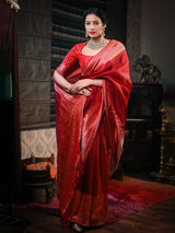 The Splendid Grandeur of a Red Kora Banarasi Saree