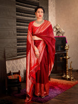 The Splendid Grandeur of a Red Kora Banarasi Saree