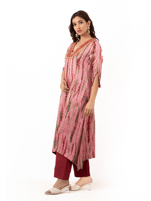 Sequin embroidered linen Chanderi top with straight cut pants