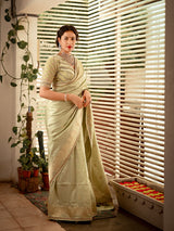 Light Green Banarasi Weave with Zari Border Fit for Royalty