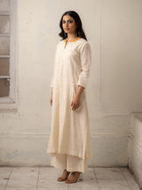 White Chanderi Hand-Woven Cotton and Khadi Kurti and Pants with Embroidery