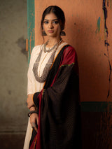 White Handwoven Cotton Kurti with Thread and Gota Work, Dupatta