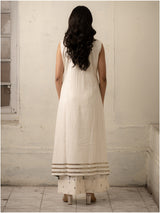 White Hand-Woven Cotton Kurti with Sequins, Embroidery with Pants