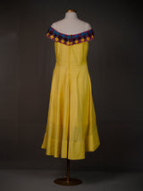 Yellow Off-Shoulder High-Low Dress with Striking Kutch Work Flap