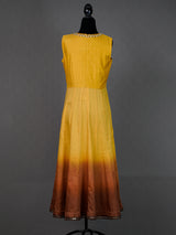 Yellow Shaded Sleeveless Kali Kurti with Thread and Mirror Work