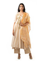 Cotton kurta with gota patti work with a tie-dye dupatta and straight cut pants