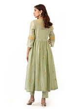 Silk chanderi top with thread, sequin embroidery with straight cut pants