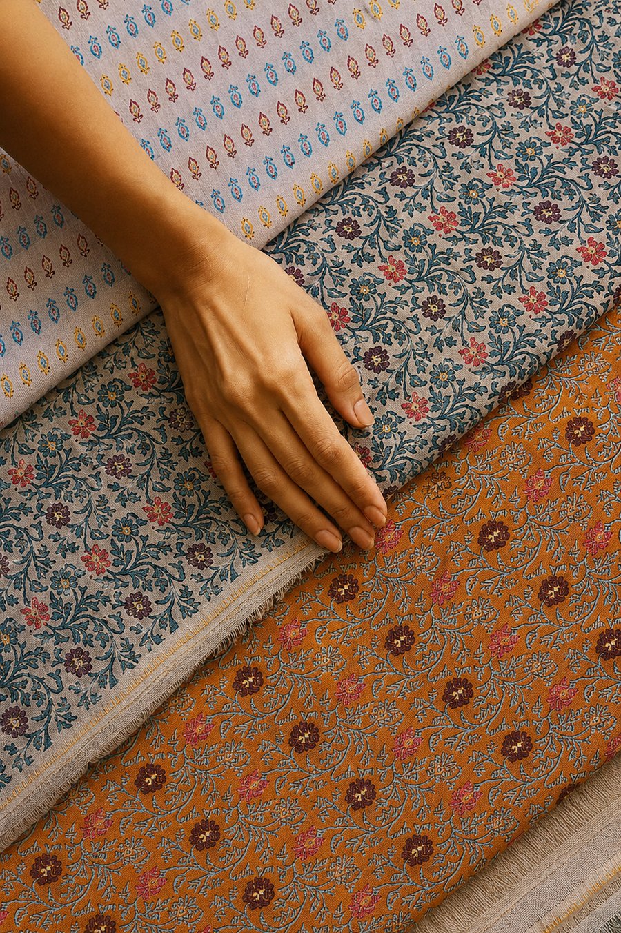 Hand-block printed Himroo fabric